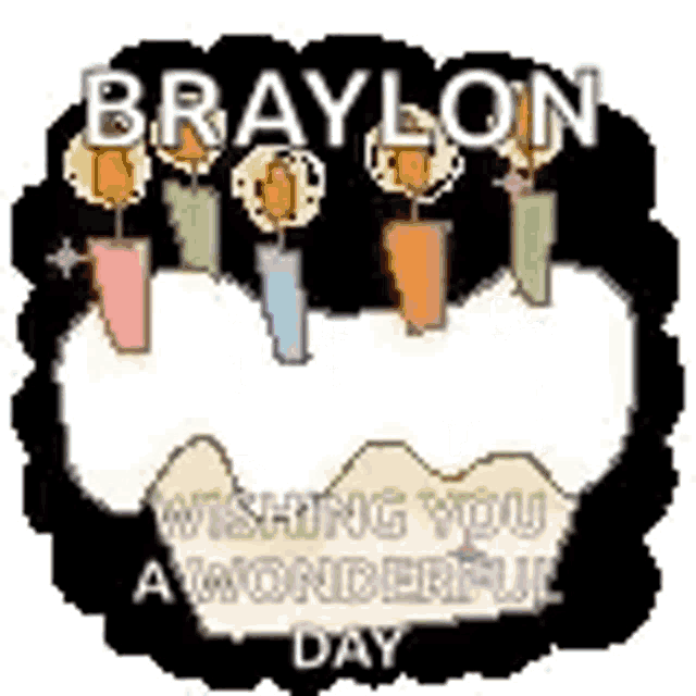 a birthday card for braylon wishing you a wonderful day with candles on a cake .
