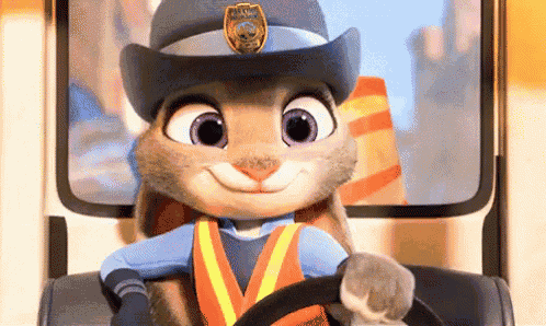 a cartoon rabbit wearing a cowboy hat is driving a car .