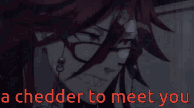 a cartoon character with glasses and the words " a chedder to meet you " on the bottom