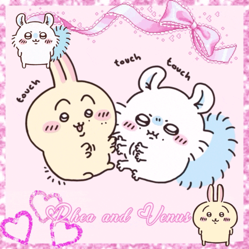 a drawing of a rabbit and a hedgehog with touch written on it