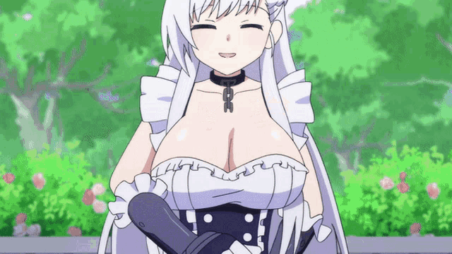 a girl with a choker around her neck has a large breast