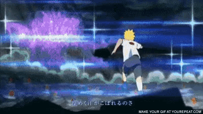 a gif of naruto running in the water