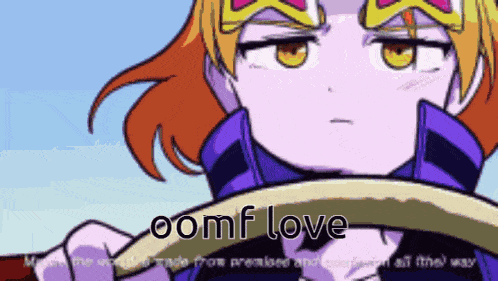 a cartoon of a girl driving a car with the words " oomf love " written below her
