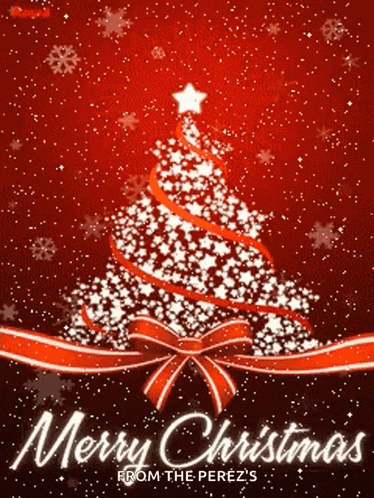 a merry christmas from the perez 's greeting card with a christmas tree