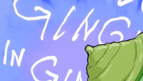 a cartoon drawing of a green hand with the word in written on it