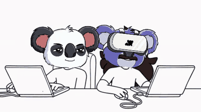 a cartoon drawing of two koala bears wearing virtual reality goggles