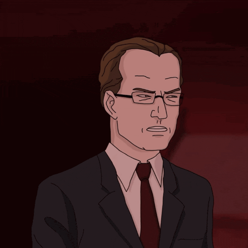 a man with glasses and a suit and tie looks angry