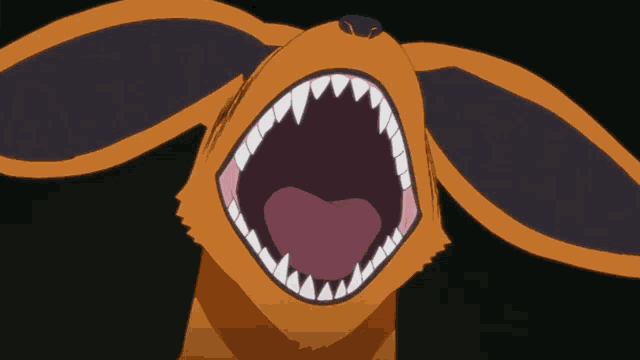 a close up of a cartoon character 's mouth with sharp teeth
