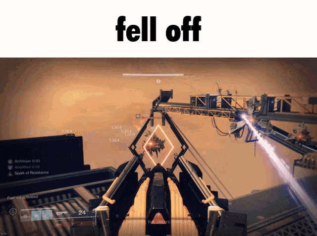 a screenshot of a video game with the words fell off on top