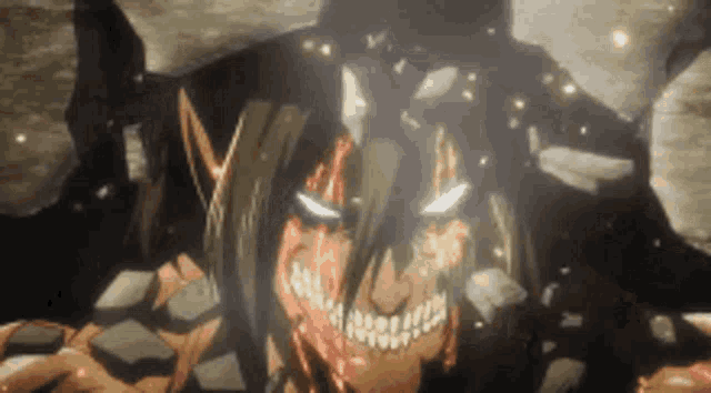 a close up of a cartoon character with glowing eyes and a skull on his face .
