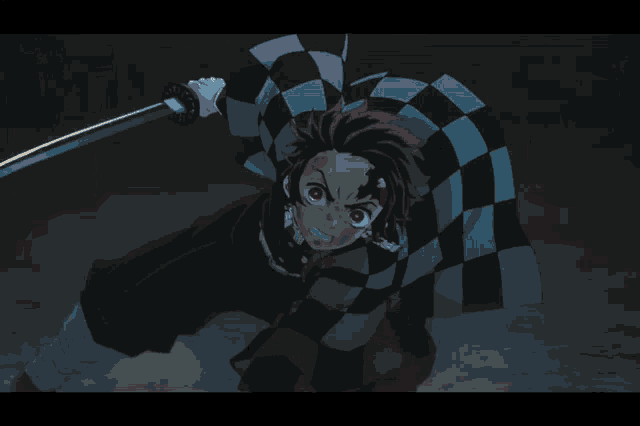 a close up of a cartoon character with a sword