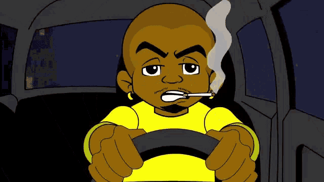 a cartoon of a man smoking while driving a car