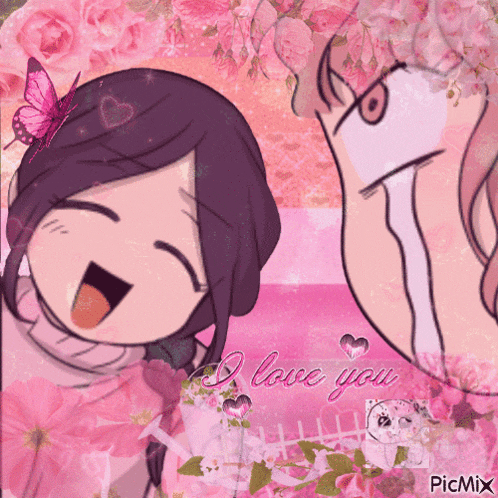 a picture of a girl with a butterfly on her head and the words " i love you "