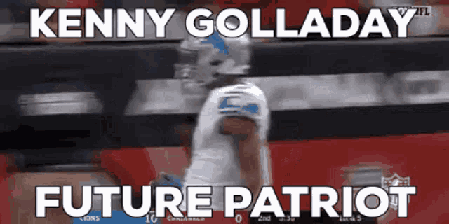 a gif of a football player with the words kenny golladay future patriot