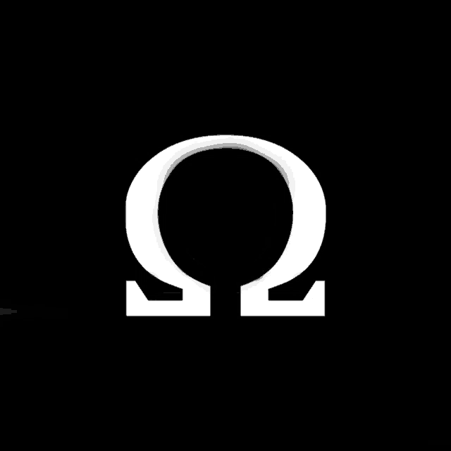 white omega symbol on a black background