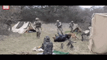 a group of soldiers are in a field with the word diu on the bottom