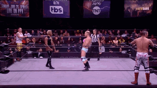 a wrestling match is being shown on tnt