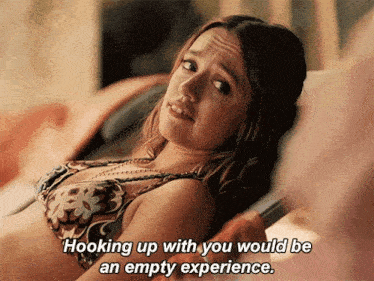 a woman in a bikini is laying on a chair with the words hooking up with you would be an empty experience