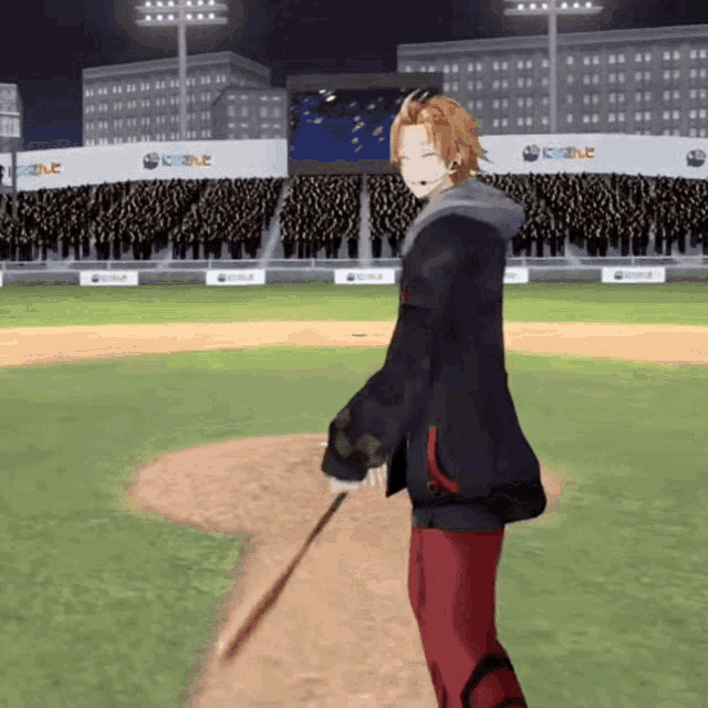 a man is holding a baseball bat on a baseball field .
