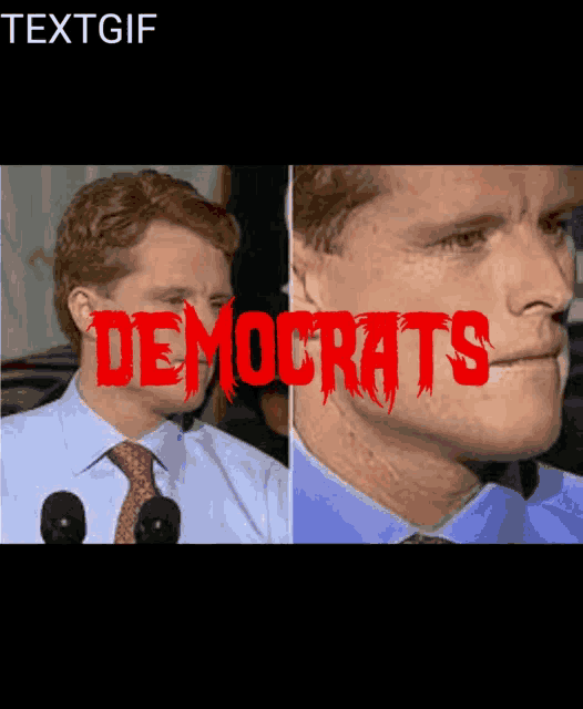 two images of a man with the word democrats on it