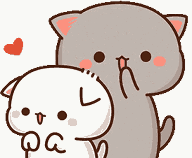 a cartoon of two cats hugging each other with a heart behind them