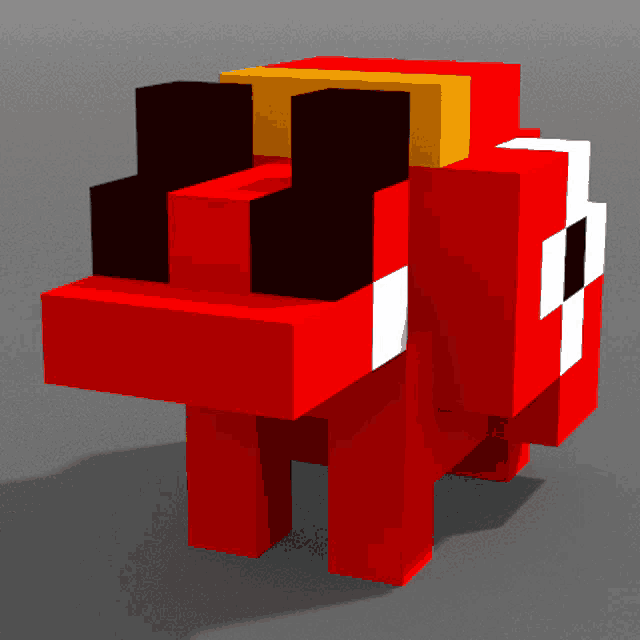 a 3d model of a red and yellow block with a white stripe on the side