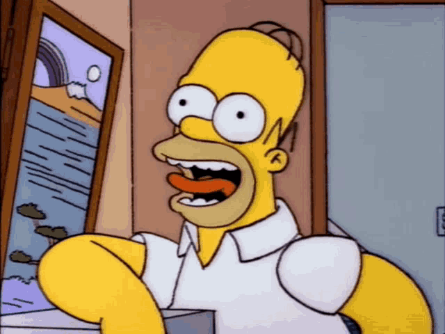 a cartoon of homer simpson with his mouth open and his tongue out
