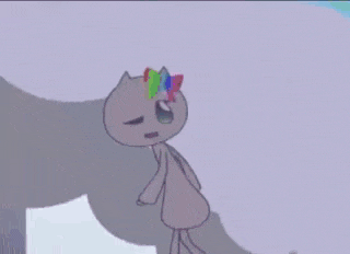 a blue cartoon character wearing a red hat and white eyes