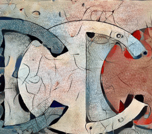 a close up of a painting with the letter c in the middle