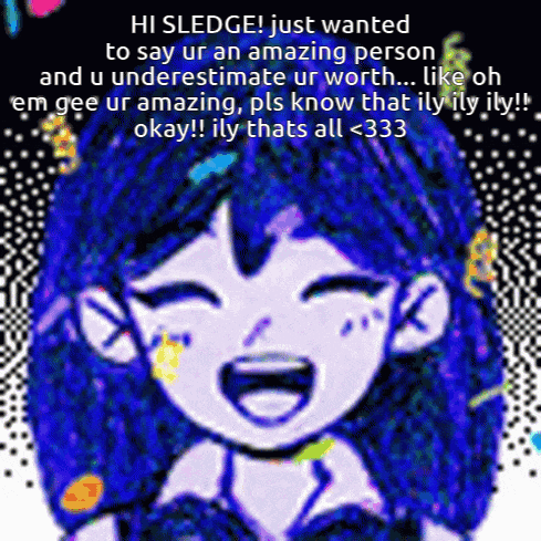 a picture of a girl with blue hair and the words hi sledge just wanted to say ur an amazing person on top