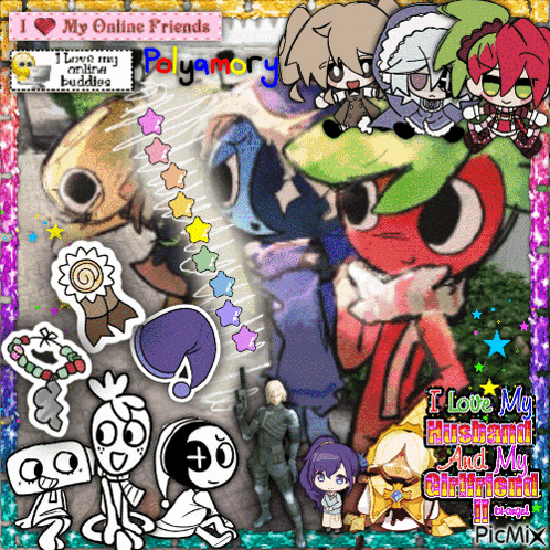 a collage of cartoon characters with the words " i love my online friends " on top