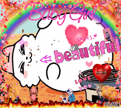 a picture of a cat with the words baby girl beautiful
