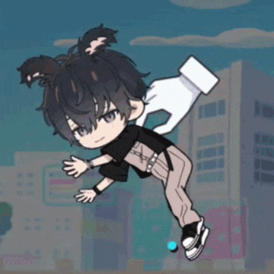 a cartoon character is being held up by a hand while flying through the air