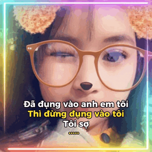 a girl wearing glasses and a fake nose is making a funny face in a foreign language