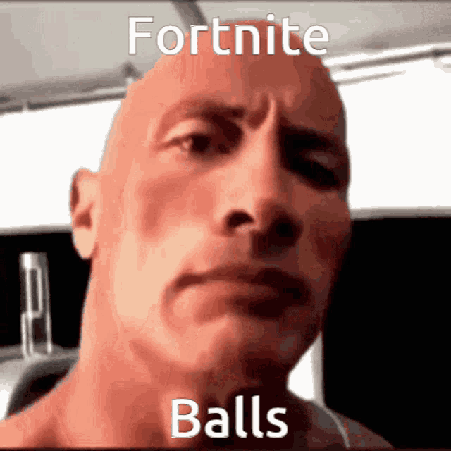 a close up of a man 's face with the words " fortnite balls " on it