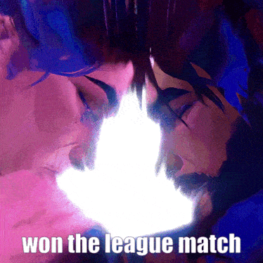 a painting of two people with the words won the league match