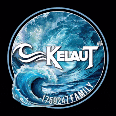 a logo for a company called kelaut with a wave in the background