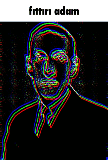 a colorful drawing of a man 's face with the words fitturi adam below it