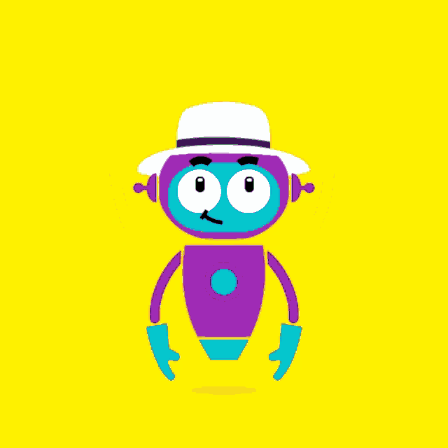 a cartoon character wearing a white hat and blue gloves with a yellow background that says ' a ' on it