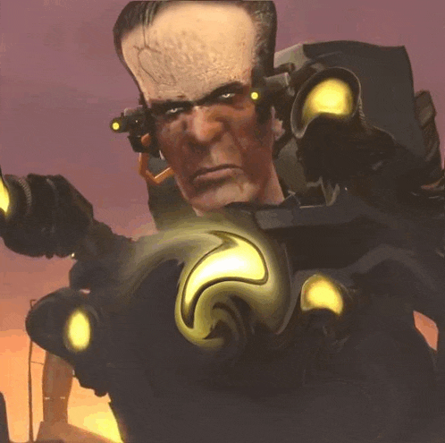 a video game character with a glowing swirl around his chest