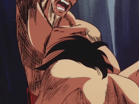 a drawing of a shirtless man with his mouth open