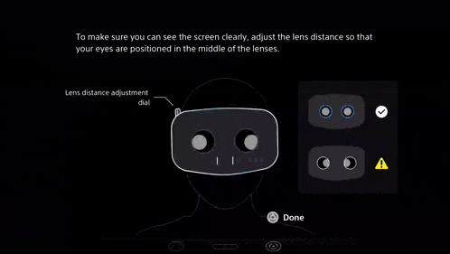 a screen that says to make sure you can see the screen clearly adjust the lens distance so that your eyes are positioned in the middle of the lens