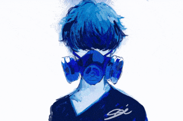 a painting of a person 's face is covered in blue dust
