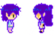 a boy and a girl with purple hair are standing next to each other .