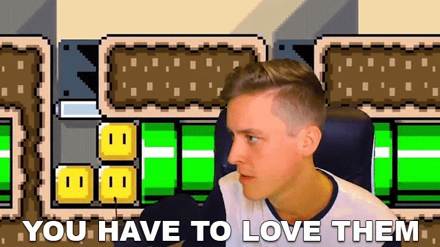 a man is playing a video game and says you have to love them