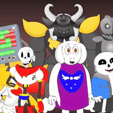 a group of undertale characters are standing next to each other .