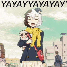 a picture of a girl holding a dog with the words yayay yayay written on it