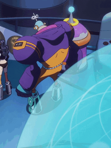 a robot with the letter vp on his back
