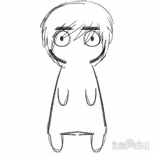 a black and white drawing of a person with ibis paint written underneath