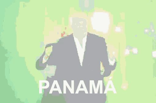 a man in a suit is dancing in front of a green background with the word panama in white letters
